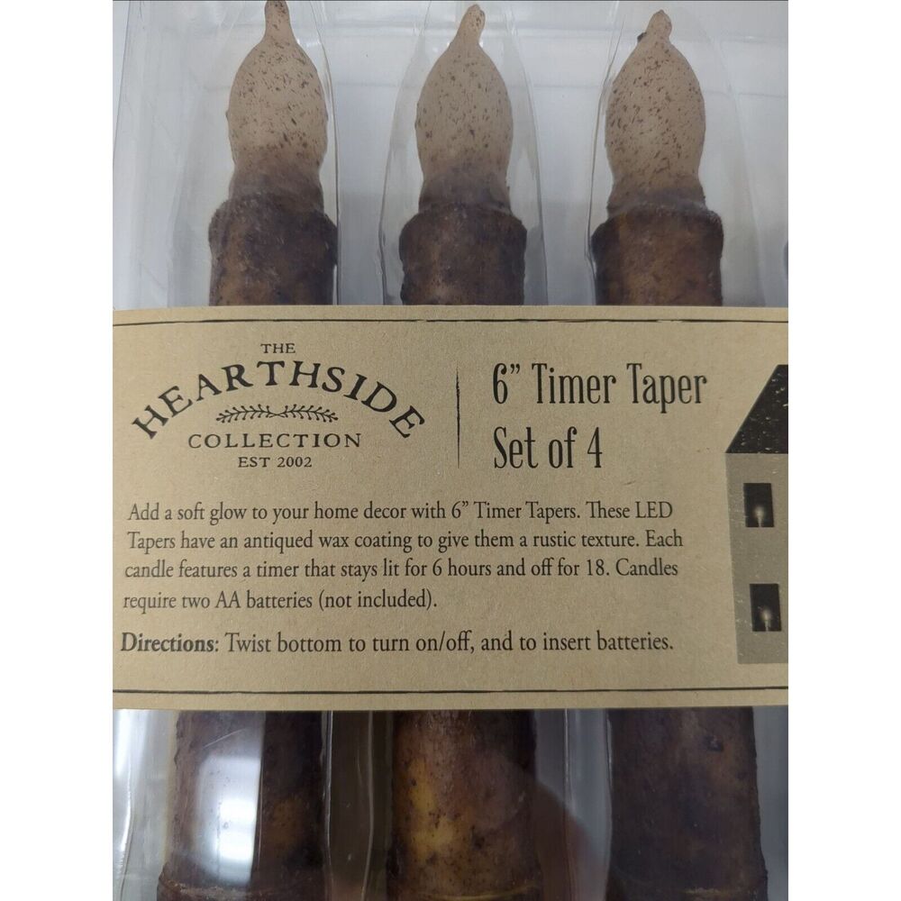 LED Burnt Mustard Battery Operated TIMER Taper 6 inch Candles Boxed Set of 4 - Picture 5 of 6